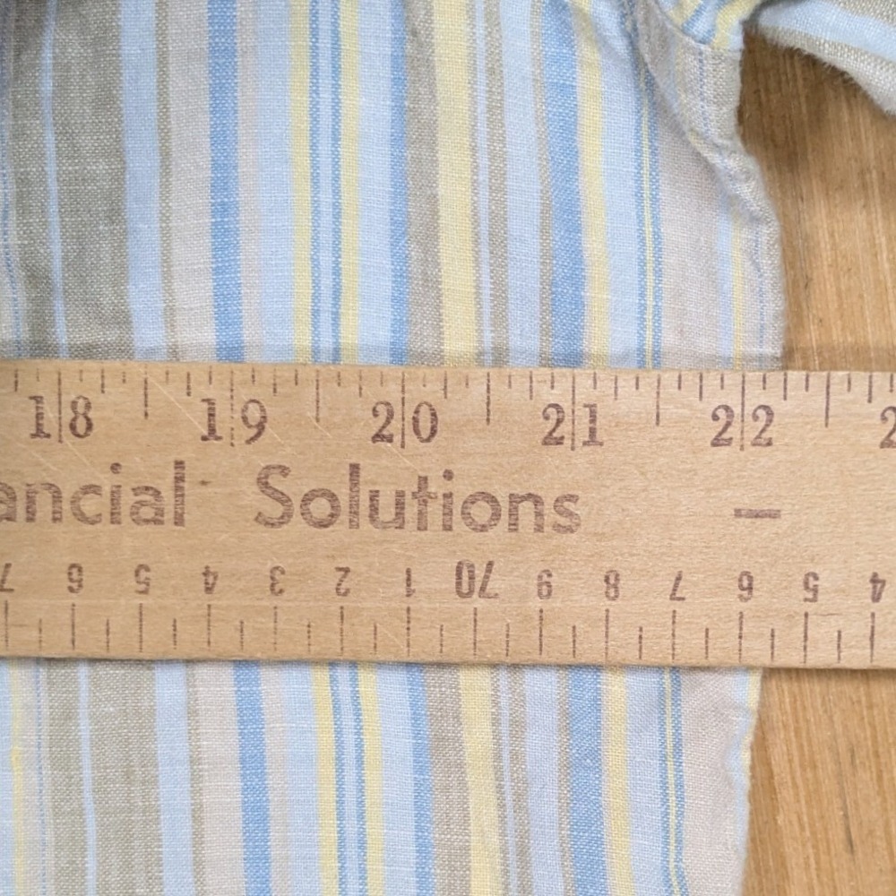 Saint Tropez West Womens 100% Linen Minimalist Striped Shirt Size L Blue Yellow - Picture 5 of 7